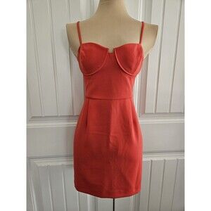 French Connection Whisper Corset-Neckline Mini Dress In Bittersweet Sz 8 Coral